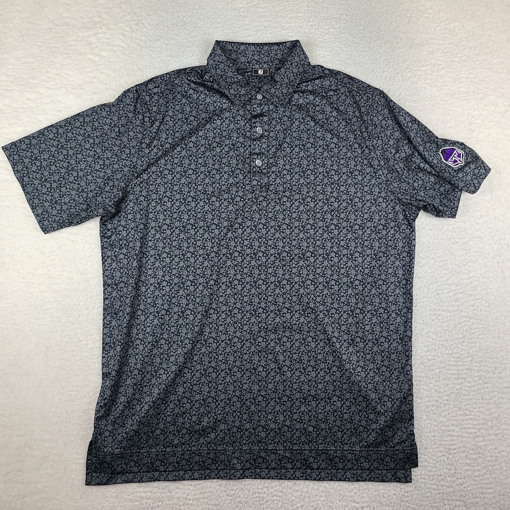 Foot Joy Polo Shirt Mens XL Gray Black Floral Performance FJ Golf Short Sleeve
